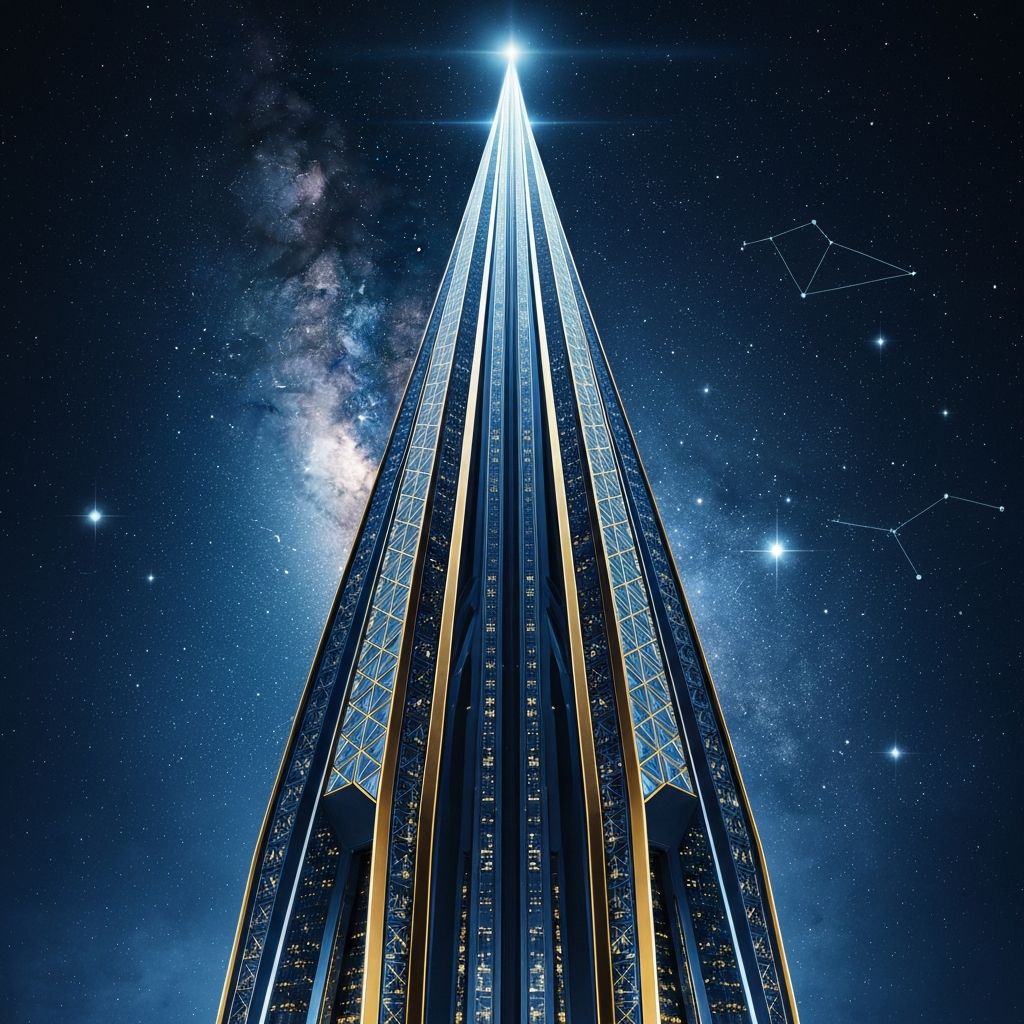 Pinnacle Empire brand imagery showing a pinnacle tower reaching into the cosmos