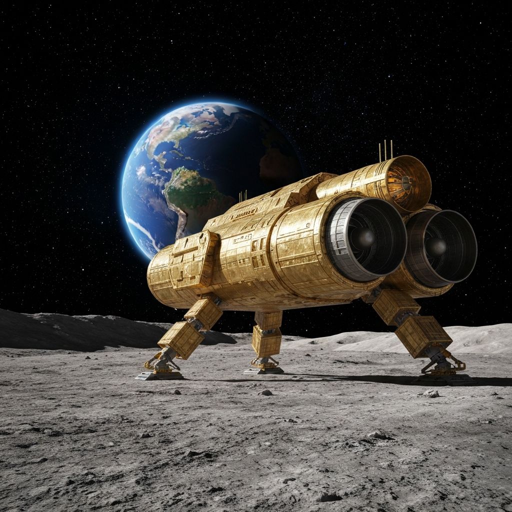 AI-generated concept art of moon arks with integrated sanitation rockets launching into deep space